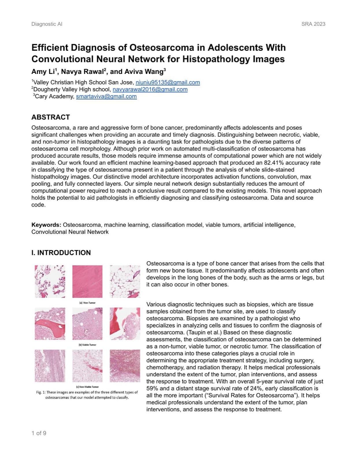 Research paper: Efficient Diagnosis of Osteosarcoma in Adolescents With Convolutional Neural Network for Histopathology Images